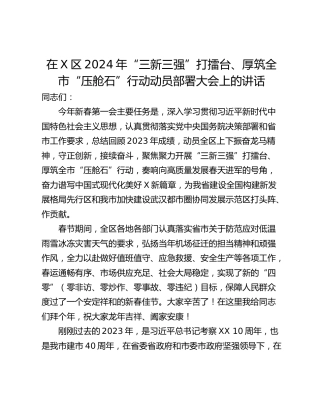 在X区2024年“三新三强”打擂台、厚筑全市“压舱石”行动动员部署大会上的讲话