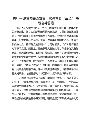 青年干部研讨交流发言：擦亮青春“三色” 书写奋斗答卷