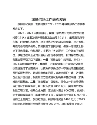 城镇供热工作表态发言
