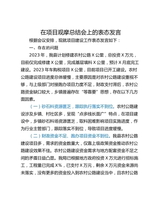 在项目观摩总结会上的表态发言