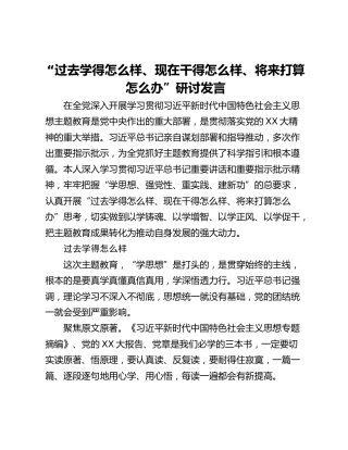 “过去学得怎么样、现在干得怎么样、将来打算怎么办”研讨发言