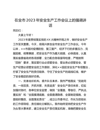 在全市2023年安全生产工作会议上的强调讲话