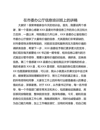 在市委办公厅信息培训班上的讲稿