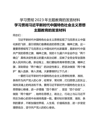 学习贯彻2023年主题教育的发言材料