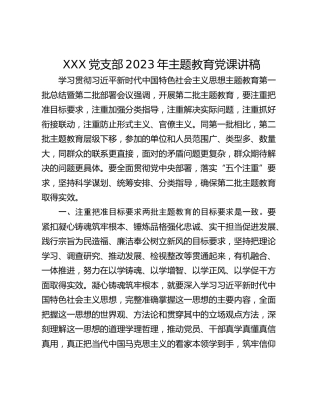 XXX党支部2023年主题教育党课讲稿