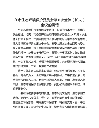 在市生态环境保护委员会第x次全体（扩大）会议的讲话