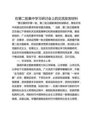 在第二批集中学习研讨会上的交流发言材料