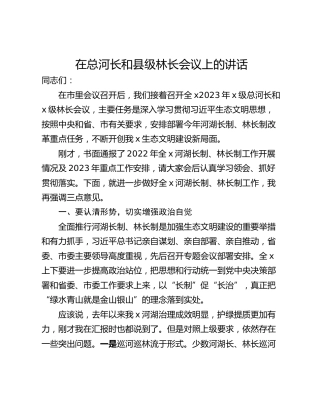 在总河长和县级林长会议上的讲话