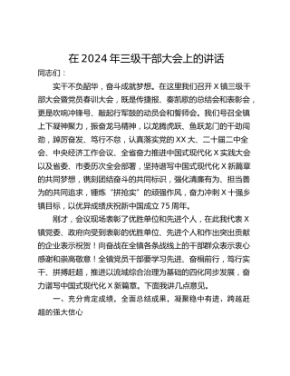 在2024年三级干部大会上的讲话