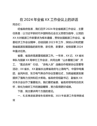 在2024年全省XX工作会议上的讲话