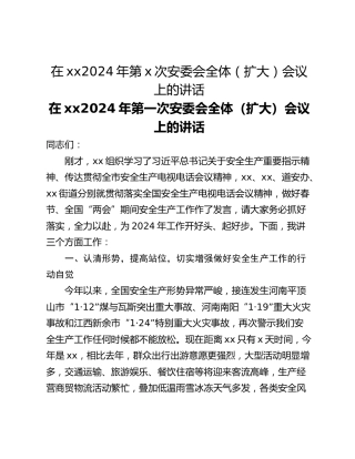 在xx2024年第x次安委会全体（扩大）会议上的讲话