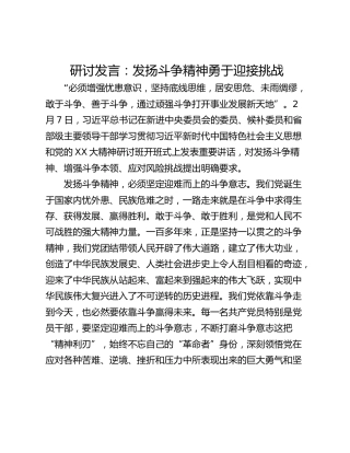 研讨发言：发扬斗争精神勇于迎接挑战