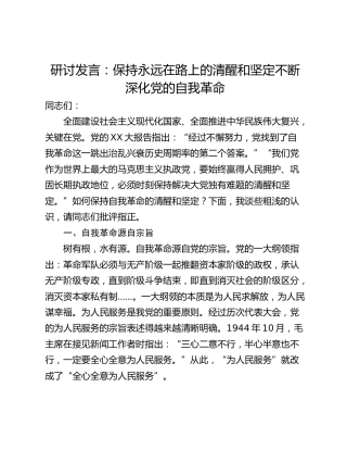 研讨发言：保持永远在路上的清醒和坚定不断深化党的自我革命