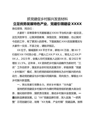 抓党建促乡村振兴发言材料
