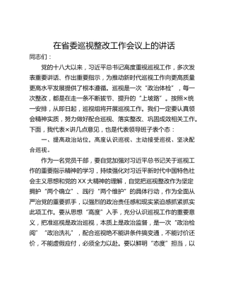 在省委巡视整改工作会议上的讲话
