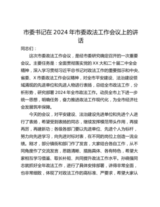 市委书记在2024年市委政法工作会议上的讲话