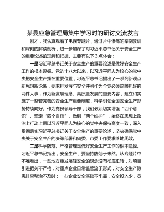 某县应急管理局集中学习时的研讨交流发言