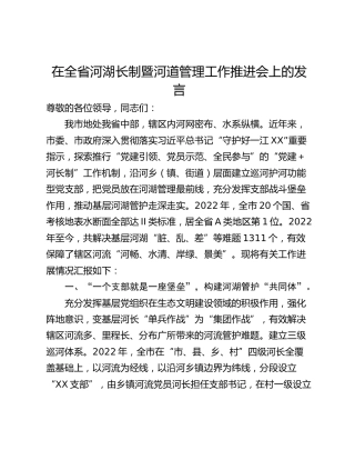 在全省河湖长制暨河道管理工作推进会上的发言_1