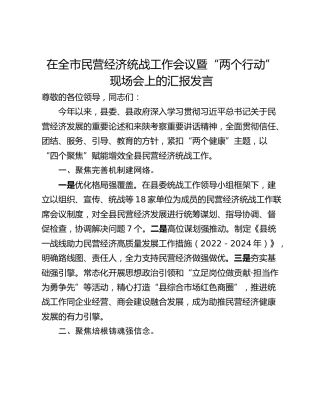 在全市民营经济统战工作会议暨“两个行动”现场会上的汇报发言_1
