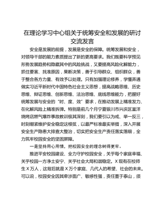 在理论学习中心组关于统筹安全和发展的研讨交流发言