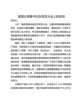 某国企党委书记在党员大会上的讲话_1