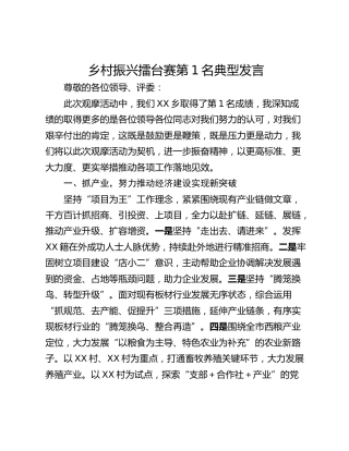 乡村振兴擂台赛第1名典型发言