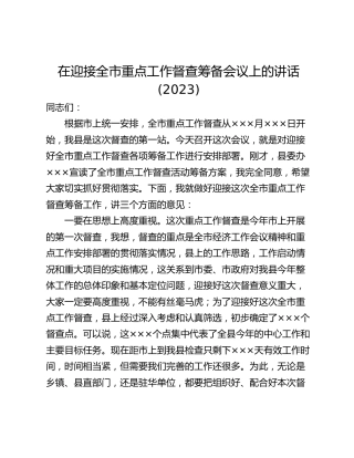 在迎接全市重点工作督查筹备会议上的讲话(2023)