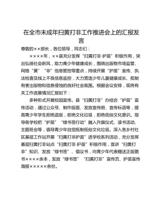 在全市未成年扫黄打非工作推进会上的汇报发言_1