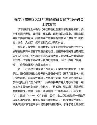 在学习贯彻2023年主题教育专题学习研讨会上的发言