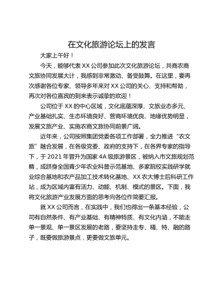 在文化旅游论坛上的发言