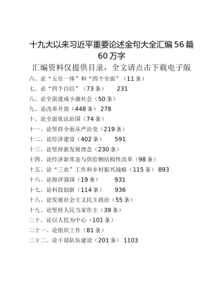 十九大以来习近平重要论述金句大全汇编56篇60万字