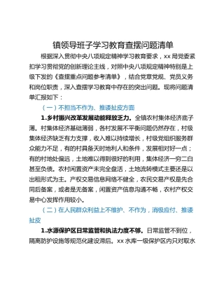镇领导班子学习教育查摆问题清单