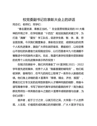 校党委副书记在表彰大会上的讲话
