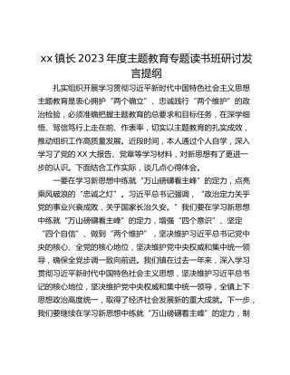 xx镇长2023年度主题教育专题读书班研讨发言提纲