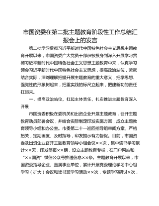 市国资委在第二批主题教育阶段性工作总结汇报会上的发言_1