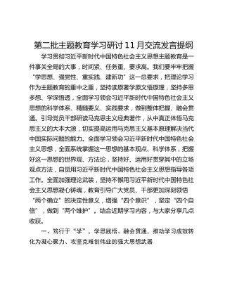 第二批主题教育学习研讨11月交流发言提纲