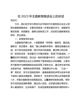 在2023年主题教育推进会上的讲话