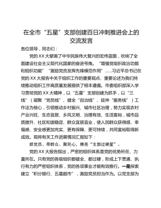 在全市“五星”支部创建百日冲刺推进会上的交流发言_1