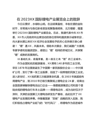 在2023XX国际锂电产业展览会上的致辞