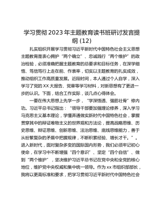 学习贯彻2023年主题教育读书班研讨发言提纲 (12)
