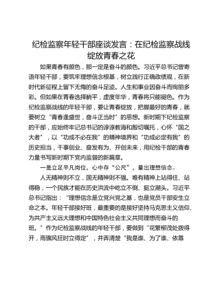纪检监察年轻干部座谈发言：在纪检监察战线绽放青春之花