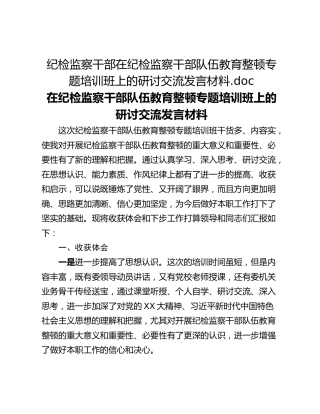 纪检监察干部在纪检监察干部队伍教育整顿专题培训班上的研讨交流发言材料.doc