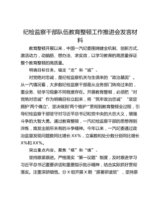 纪检监察干部队伍教育整顿工作推进会发言材料_1