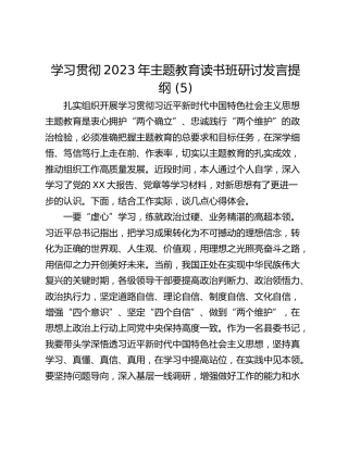 学习贯彻2023年主题教育读书班研讨发言提纲 (5)