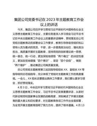 集团公司党委书记在2023年主题教育工作会议上的讲话