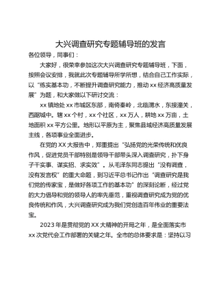 大兴调查研究专题辅导班的发言