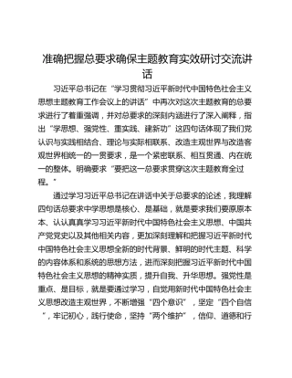 准确把握总要求确保主题教育实效研讨交流讲话