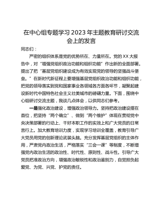 在中心组专题学习2023年主题教育研讨交流会上的发言