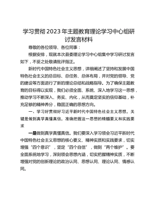 学习贯彻2023年主题教育理论学习中心组研讨发言材料