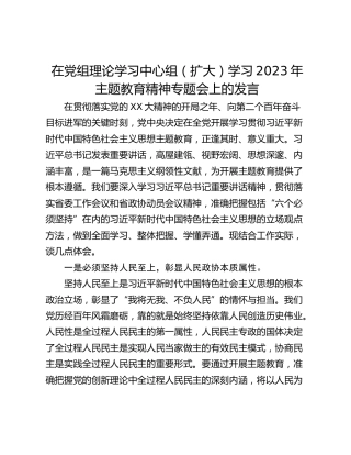 在党组理论学习中心组（扩大）学习2023年主题教育精神专题会上的发言